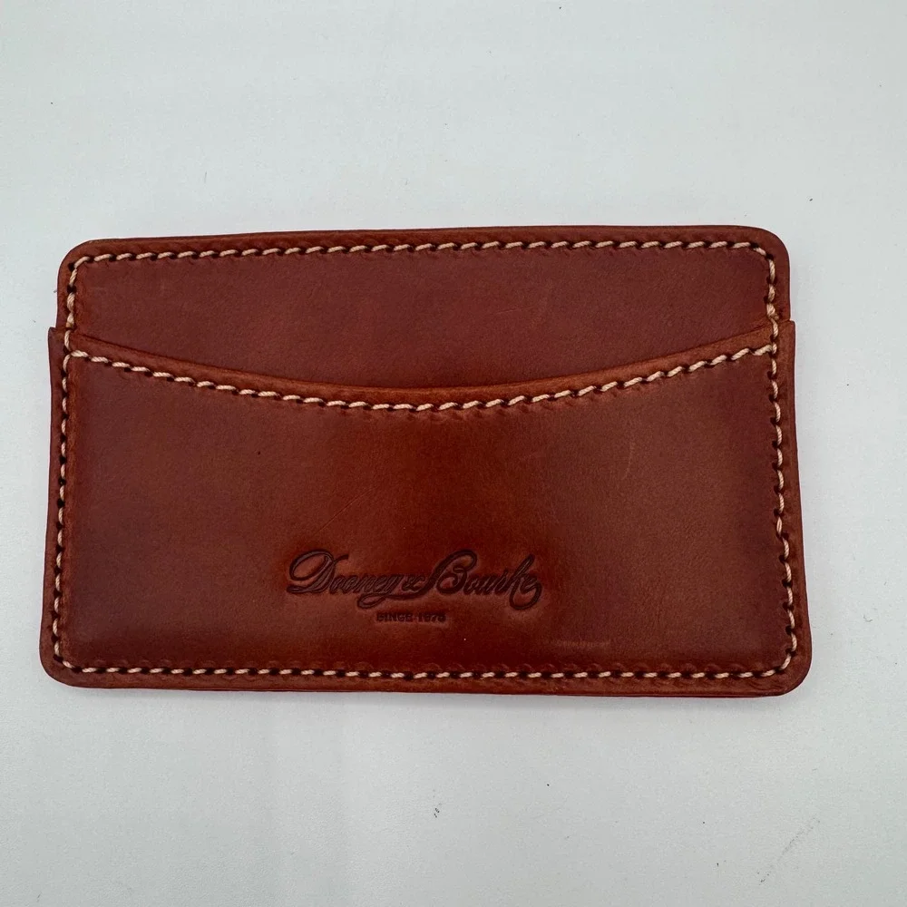 Dooney & Bourke Leather Card Case Wallet Brown Red Pebbled Minimalist Slim